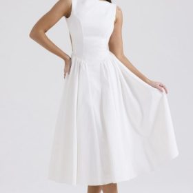 Cindy White Twill Midi Sundress - Image 8