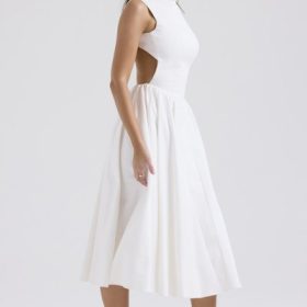 Cindy White Twill Midi Sundress - Image 9