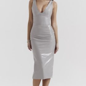 Madeleine Violet Ice Vinyl Midi Dress - Image 5
