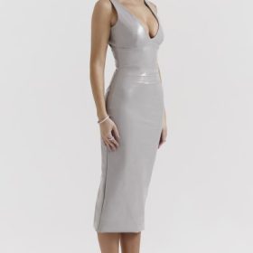 Madeleine Violet Ice Vinyl Midi Dress - Image 10