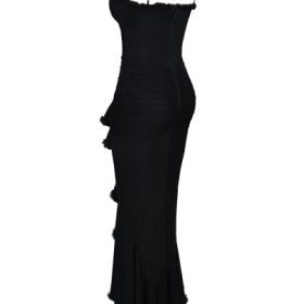 Gabbi Black Mesh Ruffled Front Gown - Image 3
