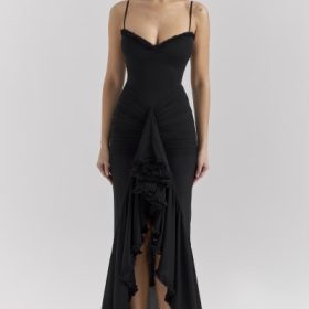 Gabbi Black Mesh Ruffled Front Gown - Image 7