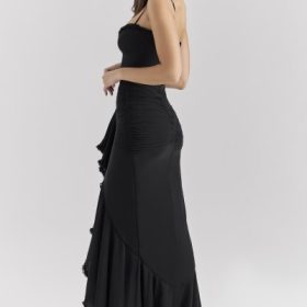 Gabbi Black Mesh Ruffled Front Gown - Image 10