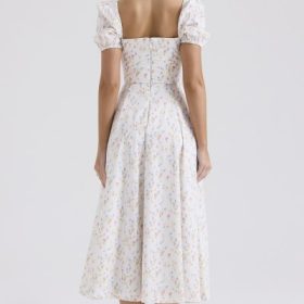 Tallulah White Posy Print Cotton Puff Sleeve Midi Sundress