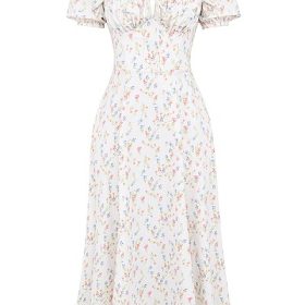 Tallulah White Posy Print Cotton Puff Sleeve Midi Sundress - Image 2