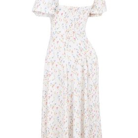 Tallulah White Posy Print Cotton Puff Sleeve Midi Sundress - Image 3