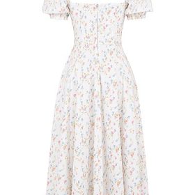 Tallulah White Posy Print Cotton Puff Sleeve Midi Sundress - Image 4