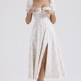 Tallulah White Posy Print Cotton Puff Sleeve Midi Sundress - Image 7