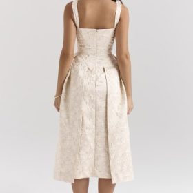 Paloma Ivory Metallic Jacquard Midi Dress - Image 10