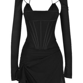 Gianna Black Real Silk Corset Mini Dress - Image 2