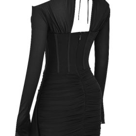 Gianna Black Real Silk Corset Mini Dress - Image 3