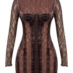 Marica Brown Velvet & Lace Corset Dress - Image 2