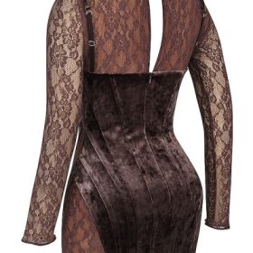Marica Brown Velvet & Lace Corset Dress - Image 3