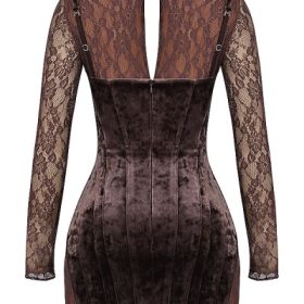 Marica Brown Velvet & Lace Corset Dress - Image 4