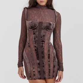 Marica Brown Velvet & Lace Corset Dress - Image 5
