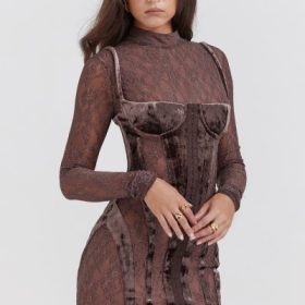 Marica Brown Velvet & Lace Corset Dress - Image 8