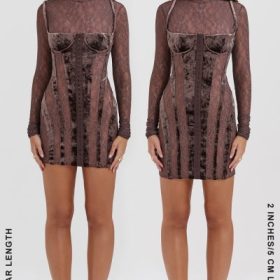 Marica Brown Velvet & Lace Corset Dress - Image 13