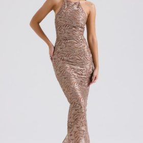 Giada Rose Gold Embroidered Sequinned Gown - Image 5