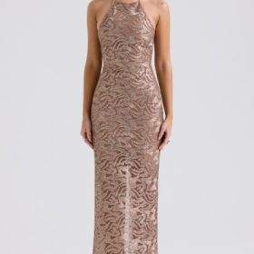 Giada Rose Gold Embroidered Sequinned Gown - Image 7