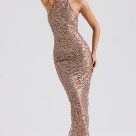 Giada Rose Gold Embroidered Sequinned Gown - Image 8