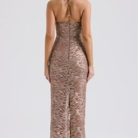 Giada Rose Gold Embroidered Sequinned Gown - Image 11