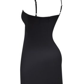 Dainty Black Square Neck A-Line Mini Dress - Image 3