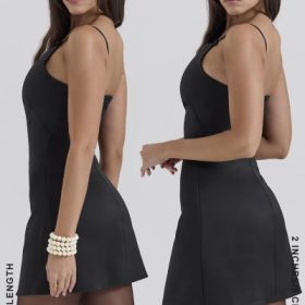 Dainty Black Square Neck A-Line Mini Dress - Image 12