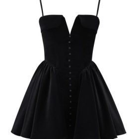 Selina Black Velvet Tulle Mini Dress - Image 2