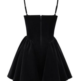 Selina Black Velvet Tulle Mini Dress - Image 4