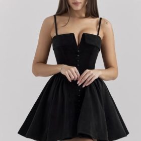 Selina Black Velvet Tulle Mini Dress - Image 5