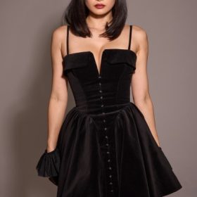 Selina Black Velvet Tulle Mini Dress - Image 13