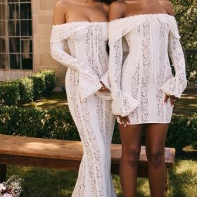 Sadie Vintage Cream Floral Lace Off Shoulder Mini Dress