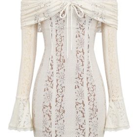 Sadie Vintage Cream Floral Lace Off Shoulder Mini Dress - Image 2