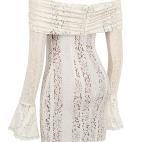 Sadie Vintage Cream Floral Lace Off Shoulder Mini Dress - Image 3