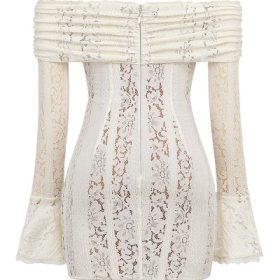 Sadie Vintage Cream Floral Lace Off Shoulder Mini Dress - Image 4