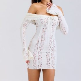 Sadie Vintage Cream Floral Lace Off Shoulder Mini Dress - Image 8