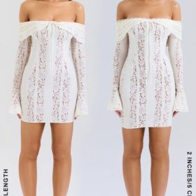 Sadie Vintage Cream Floral Lace Off Shoulder Mini Dress - Image 11