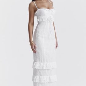 Eve White Broderie Maxi Dress - Image 12