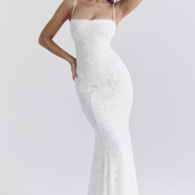 Joan Ivory Lace Up Back Maxi Dress - Image 8