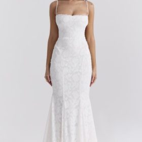 Joan Ivory Lace Up Back Maxi Dress - Image 9