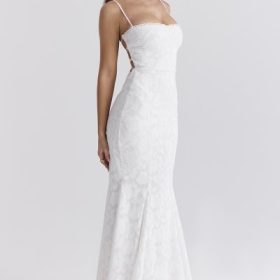 Joan Ivory Lace Up Back Maxi Dress - Image 11