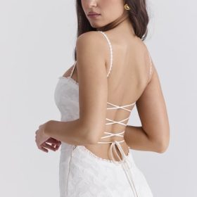 Joan Ivory Lace Up Back Maxi Dress - Image 13