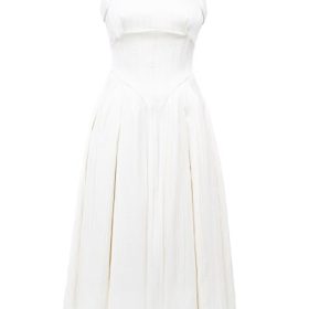 Isabeau Ivory Textured Satin Corset Midi Dress - Image 2