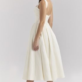 Isabeau Ivory Textured Satin Corset Midi Dress - Image 10