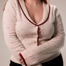 Marla Ivory Cashmere Blend Trimmed Cardigan