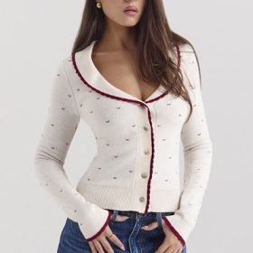 Marla Ivory Cashmere Blend Trimmed Cardigan - Image 5