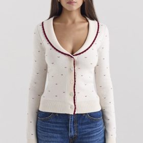 Marla Ivory Cashmere Blend Trimmed Cardigan - Image 6