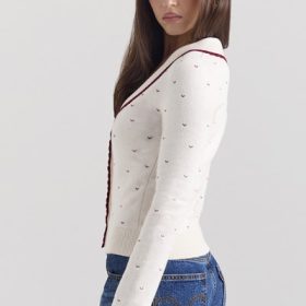 Marla Ivory Cashmere Blend Trimmed Cardigan - Image 8