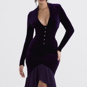 Dahna Dark Purple Velvet Corset Dress - Image 7