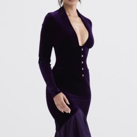 Dahna Dark Purple Velvet Corset Dress - Image 9
